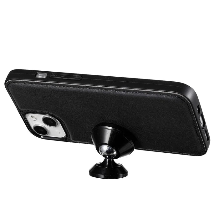 For iPhone 14 Case 2 in 1 Detachable Magnetic Leather Wallet Mobile Cover with Strap - Black - 4