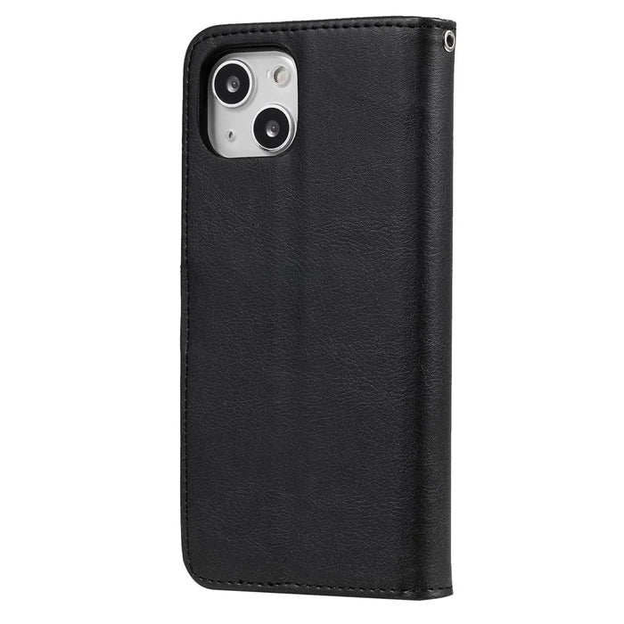 For iPhone 14 Case 2 in 1 Detachable Magnetic Leather Wallet Mobile Cover with Strap - Black - 7