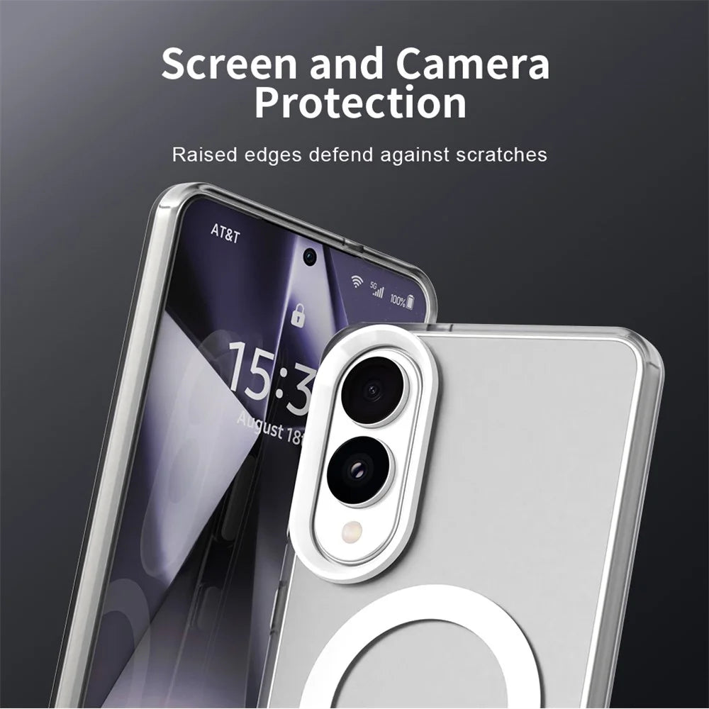 For Samsung Galaxy S25 Edge Case Magnetic Case Skin Touch Matte Anti Drop TPU + PC Phone Back Cover - White - 7
