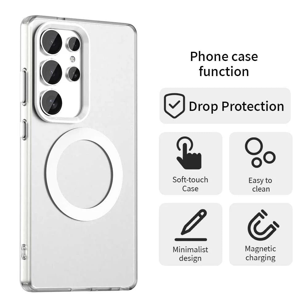 For Samsung Galaxy S23 Ultra Case Magnetic Case Skin Touch Matte Anti Drop TPU + PC Phone Back Cover - White - 2