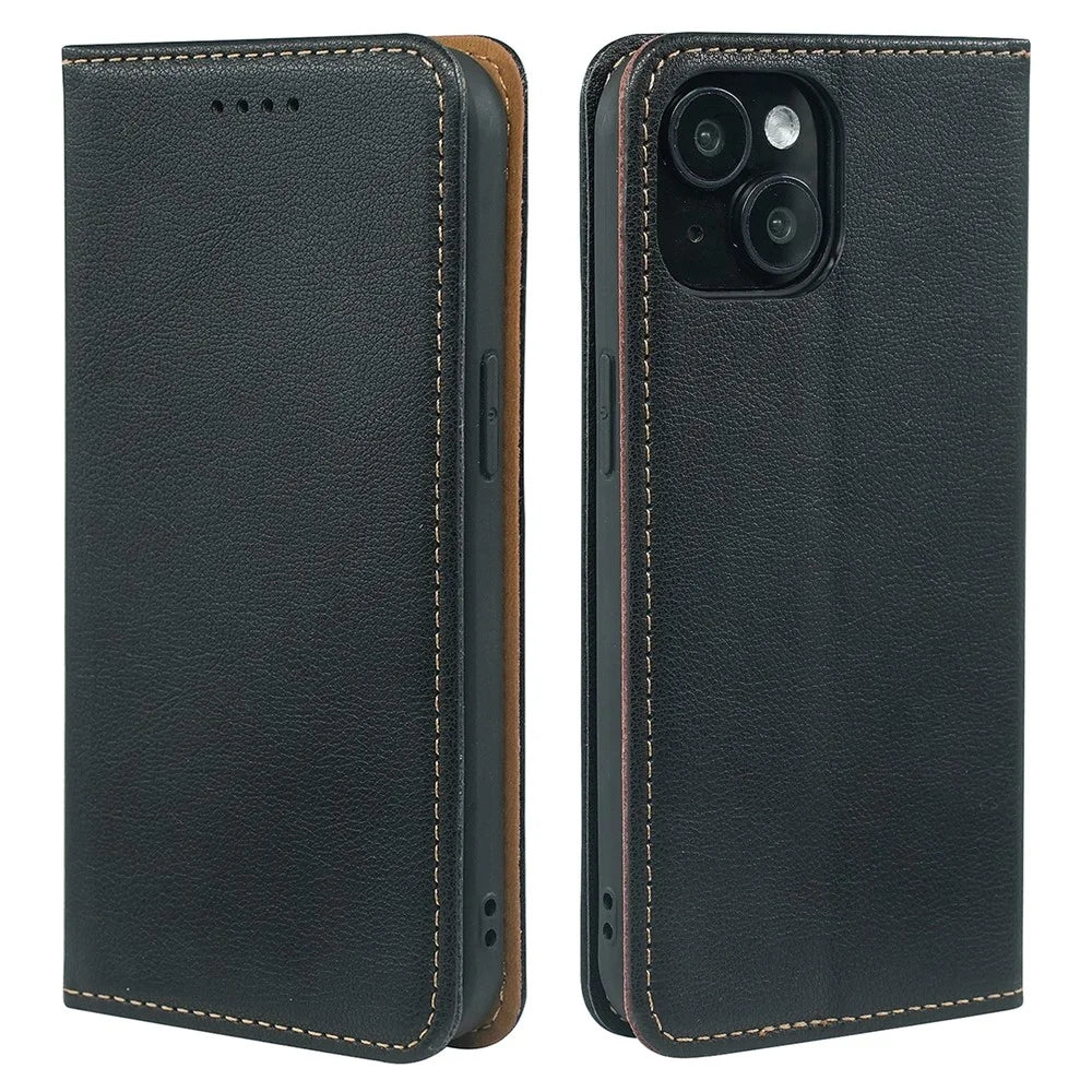 For iPhone 14 Case Wallet RFID Blocking Leather Phone Cover Strong Magnetic Closure - Black - 1
