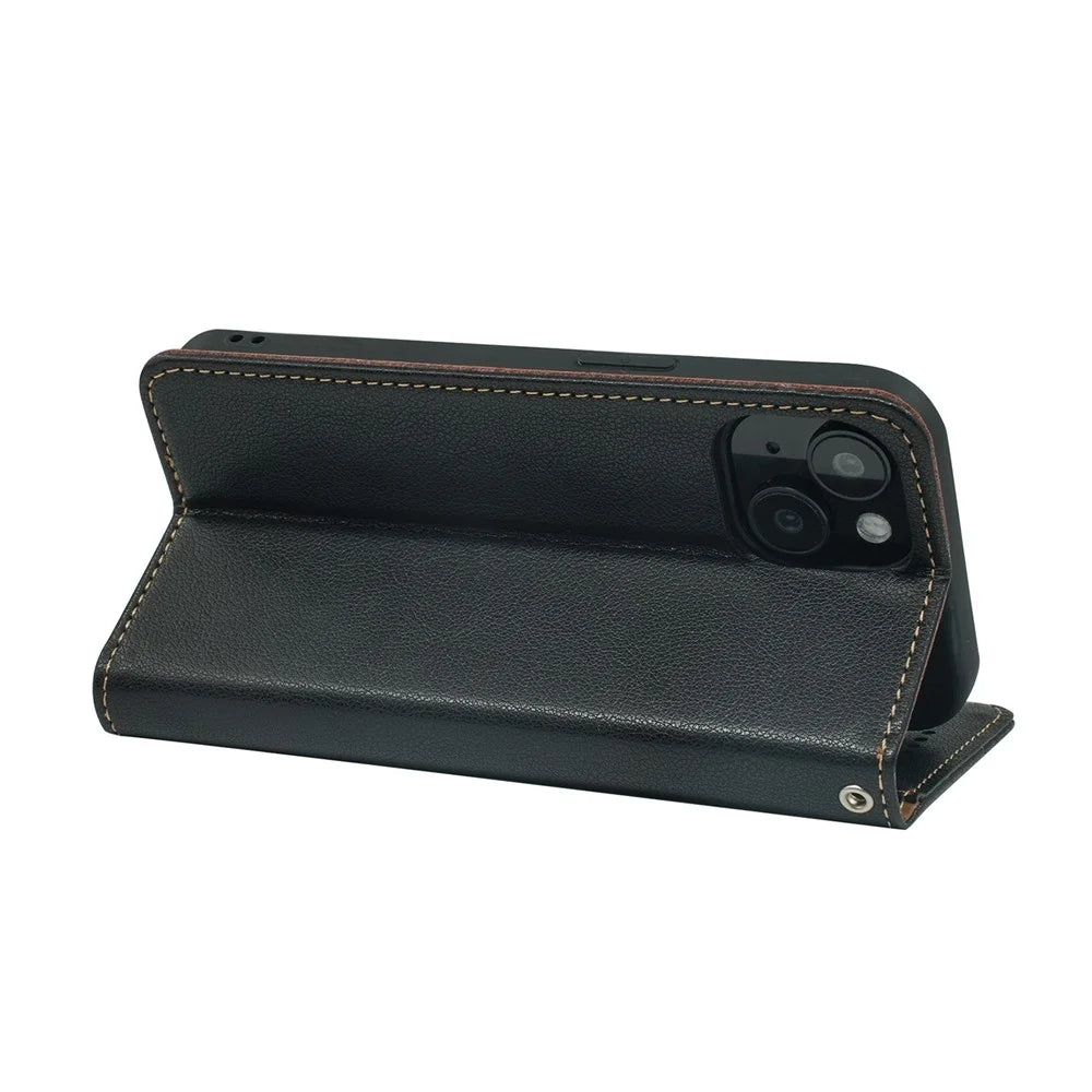 For iPhone 14 Case Wallet RFID Blocking Leather Phone Cover Strong Magnetic Closure - Black - 4