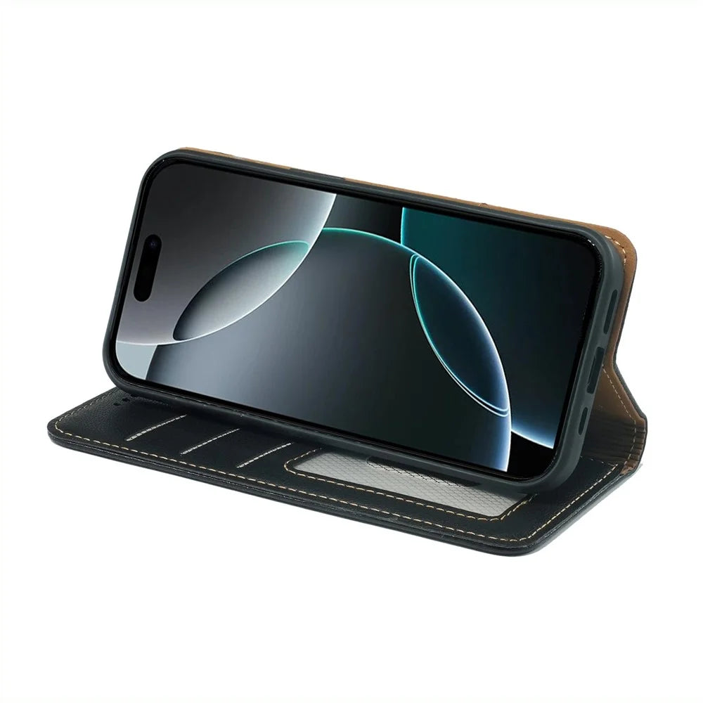 For iPhone 15 Pro Max Case Wallet RFID Blocking Leather Phone Cover Strong Magnetic Closure - Black - 2
