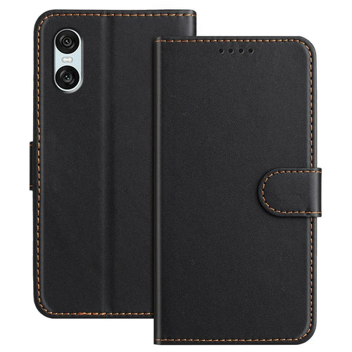 For Sony Xperia 10 VI Leather Case Wallet Stand Solid Color Anti Drop Phone Cover - Black - 1