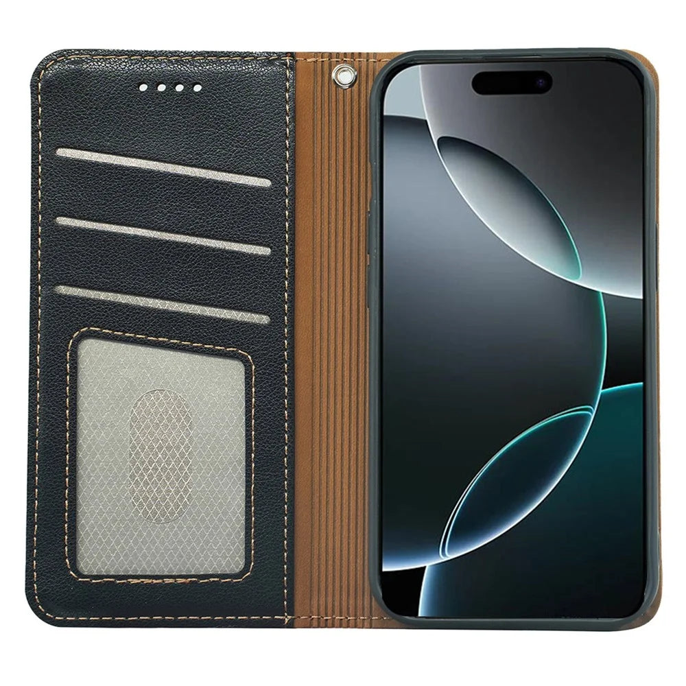 For iPhone 16 Pro Case Wallet RFID Blocking Leather Phone Cover Strong Magnetic Closure - Black - 3