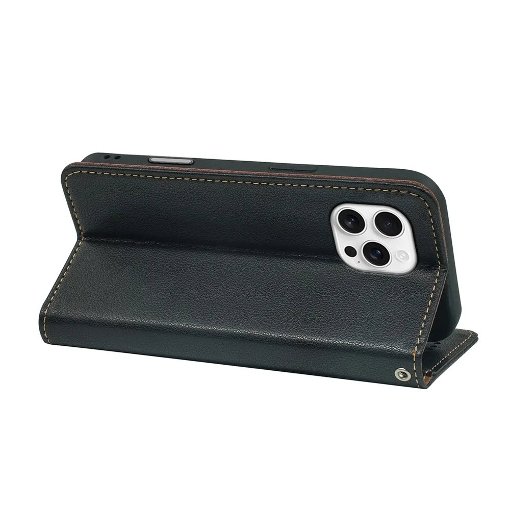 For iPhone 16 Pro Case Wallet RFID Blocking Leather Phone Cover Strong Magnetic Closure - Black - 4