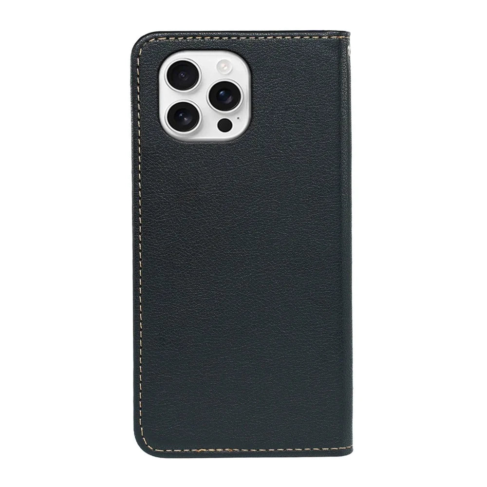 For iPhone 16 Pro Case Wallet RFID Blocking Leather Phone Cover Strong Magnetic Closure - Black - 6