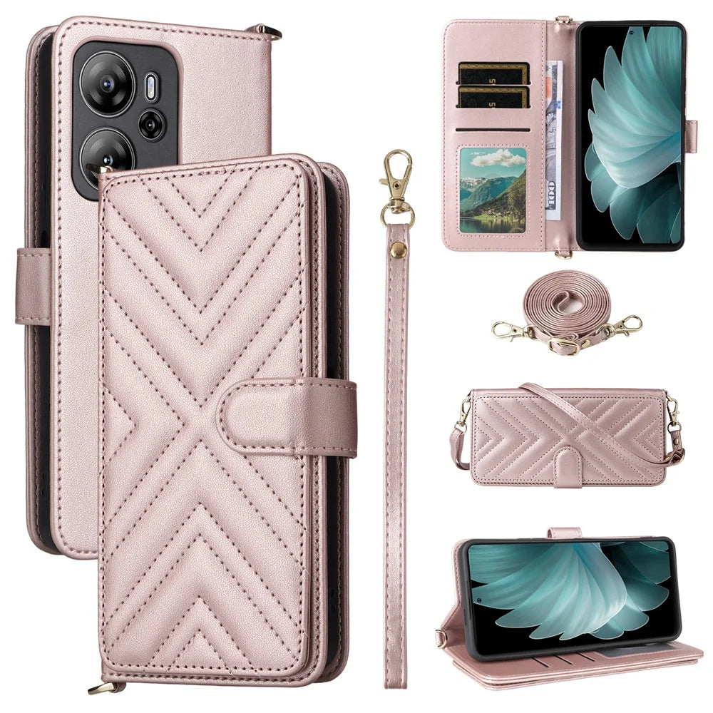 For Blackview Oscal Tiger 13 Wallet Case with Shoulder  /  Wrist Strap Leather Phone Cover Stand - Pink - 1