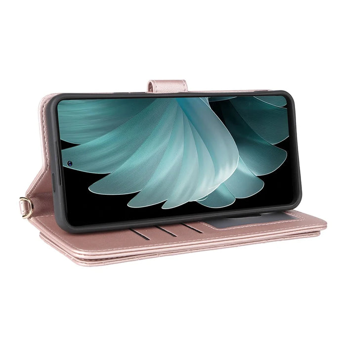 For Blackview Oscal Tiger 13 Wallet Case with Shoulder  /  Wrist Strap Leather Phone Cover Stand - Pink - 3