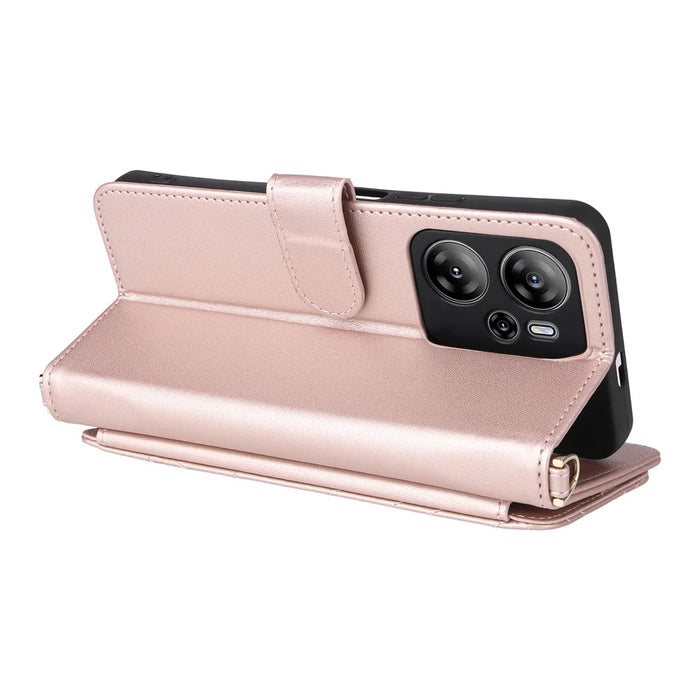 For Blackview Oscal Tiger 13 Wallet Case with Shoulder  /  Wrist Strap Leather Phone Cover Stand - Pink - 4