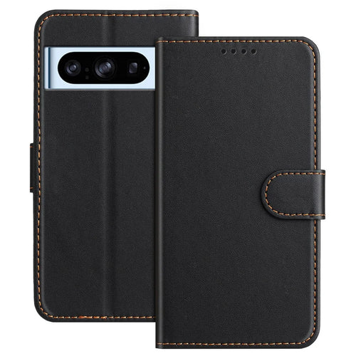 For Google Pixel 8 Pro Leather Case Wallet Stand Solid Color Anti Drop Phone Cover - Black - 1