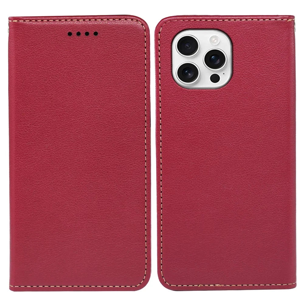 For iPhone 16 Pro Max Case Wallet RFID Blocking Leather Phone Cover Strong Magnetic Closure - Red - 1