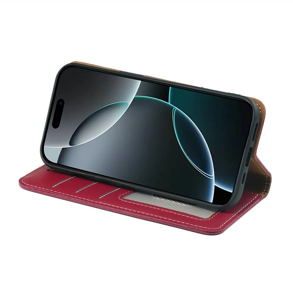 For iPhone 16 Pro Max Case Wallet RFID Blocking Leather Phone Cover Strong Magnetic Closure - Red - 2
