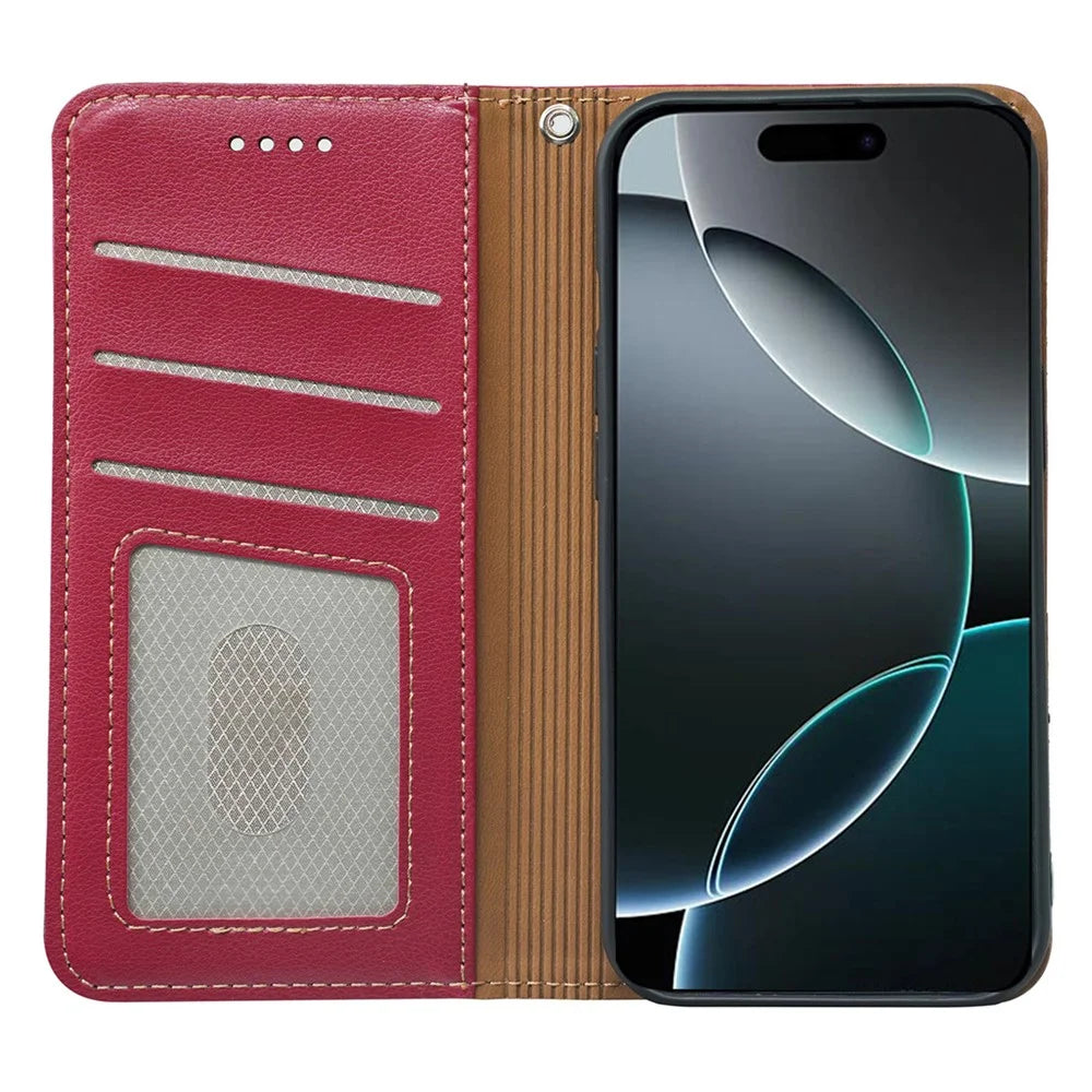 For iPhone 16 Pro Max Case Wallet RFID Blocking Leather Phone Cover Strong Magnetic Closure - Red - 3