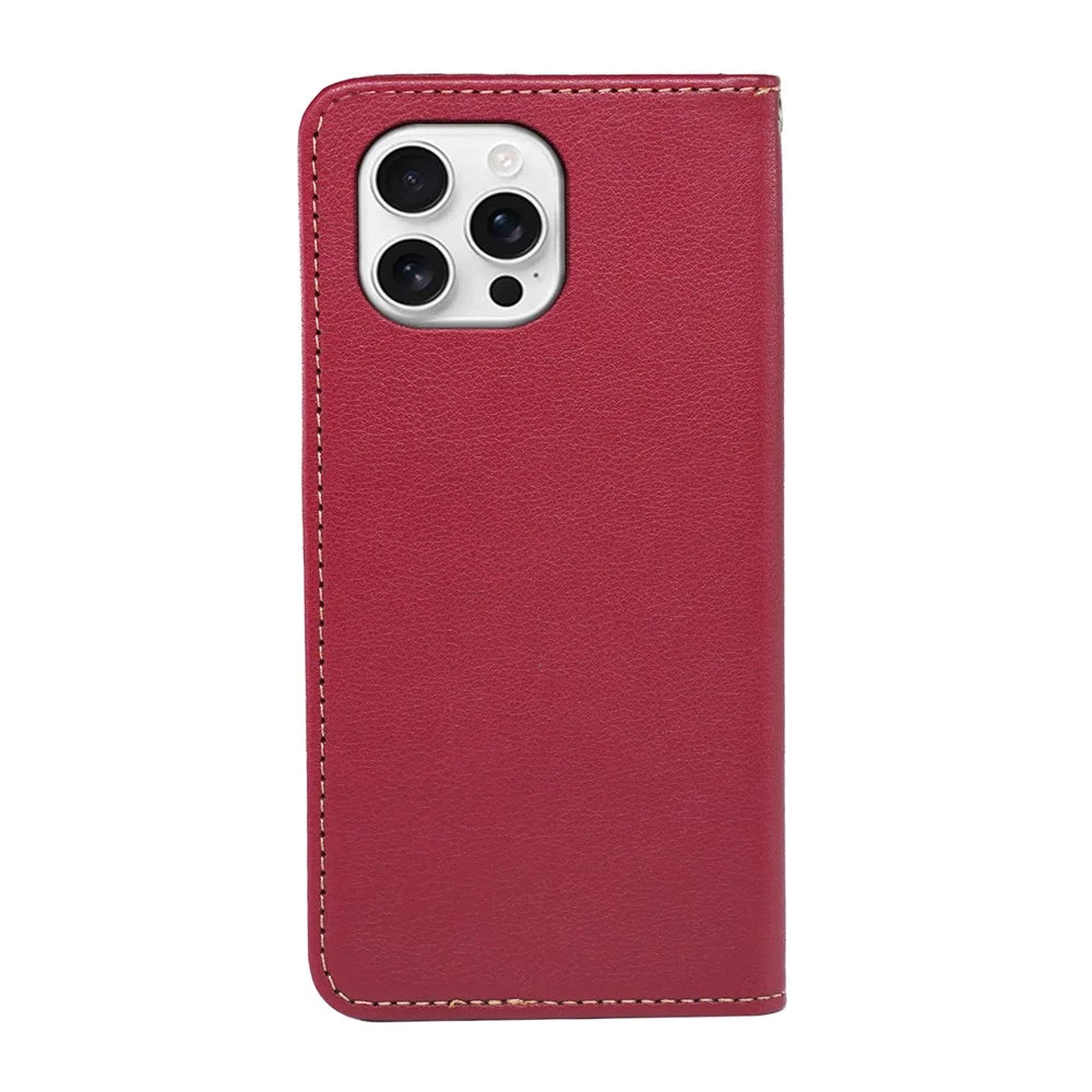 For iPhone 16 Pro Max Case Wallet RFID Blocking Leather Phone Cover Strong Magnetic Closure - Red - 6
