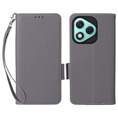 For Blackview Oscal Tiger 13 Case with Wrist Strap Litchi Texture PU Leather Wallet Phone Cover - Grey - 1