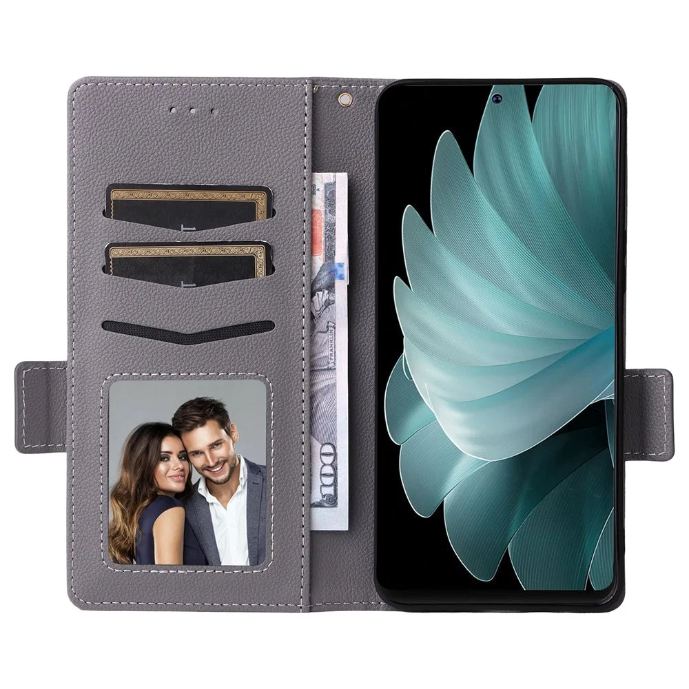 For Blackview Oscal Tiger 13 Case with Wrist Strap Litchi Texture PU Leather Wallet Phone Cover - Grey - 2