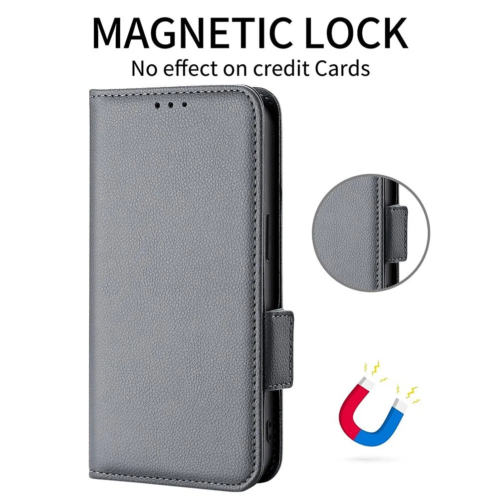 For Blackview Oscal Tiger 13 Case with Wrist Strap Litchi Texture PU Leather Wallet Phone Cover - Grey - 5