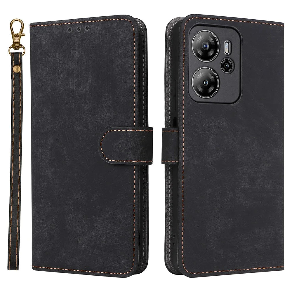 For Blackview Oscal Tiger 13 Case Wallet RFID Blocking PU Leather Cover Stand with Strap - Black - 1