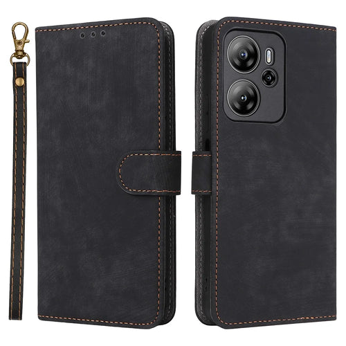 For Blackview Oscal Tiger 13 Case Wallet RFID Blocking PU Leather Cover Stand with Strap - Black - 1