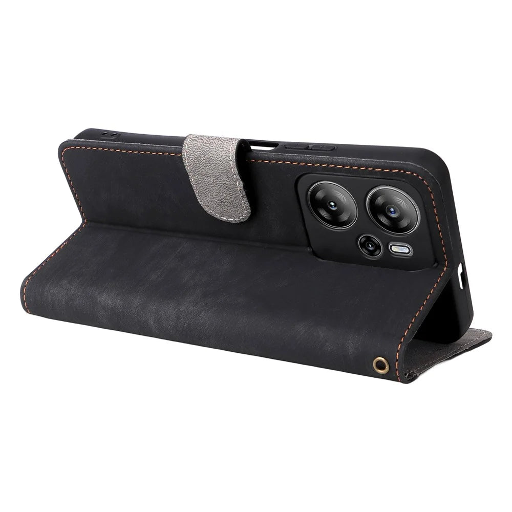For Blackview Oscal Tiger 13 Case Wallet RFID Blocking PU Leather Cover Stand with Strap - Black - 4