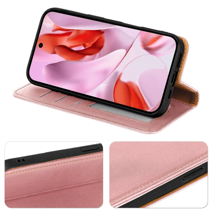 Phone Case For Google Pixel 9 Pro / Pixel 9 Wallet RFID Blocking Litchi Texture Leather Cover Strong Magnetic Closure - Rose Gold - 3