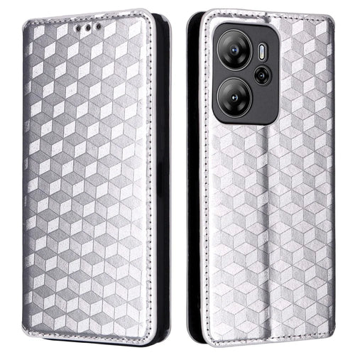 For Blackview Oscal Tiger 13 Case Wallet Rhombus Imprinted Leather Phone Cover - Silver - 1