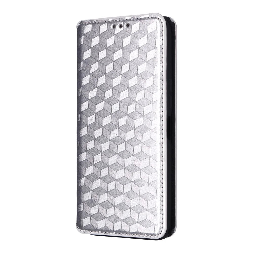 For Blackview Oscal Tiger 13 Case Wallet Rhombus Imprinted Leather Phone Cover - Silver - 7