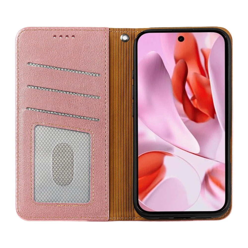 For Google Pixel 9 Pro XL Case Wallet RFID Blocking Leather Phone Cover Strong Magnetic Closure - Rose Gold - 2