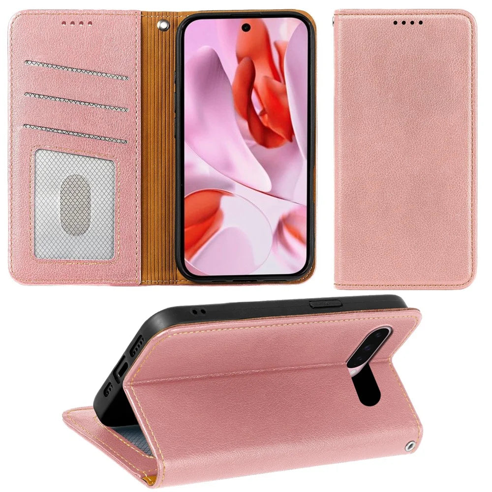 For Google Pixel 9 Pro XL Case Wallet RFID Blocking Leather Phone Cover Strong Magnetic Closure - Rose Gold - 4