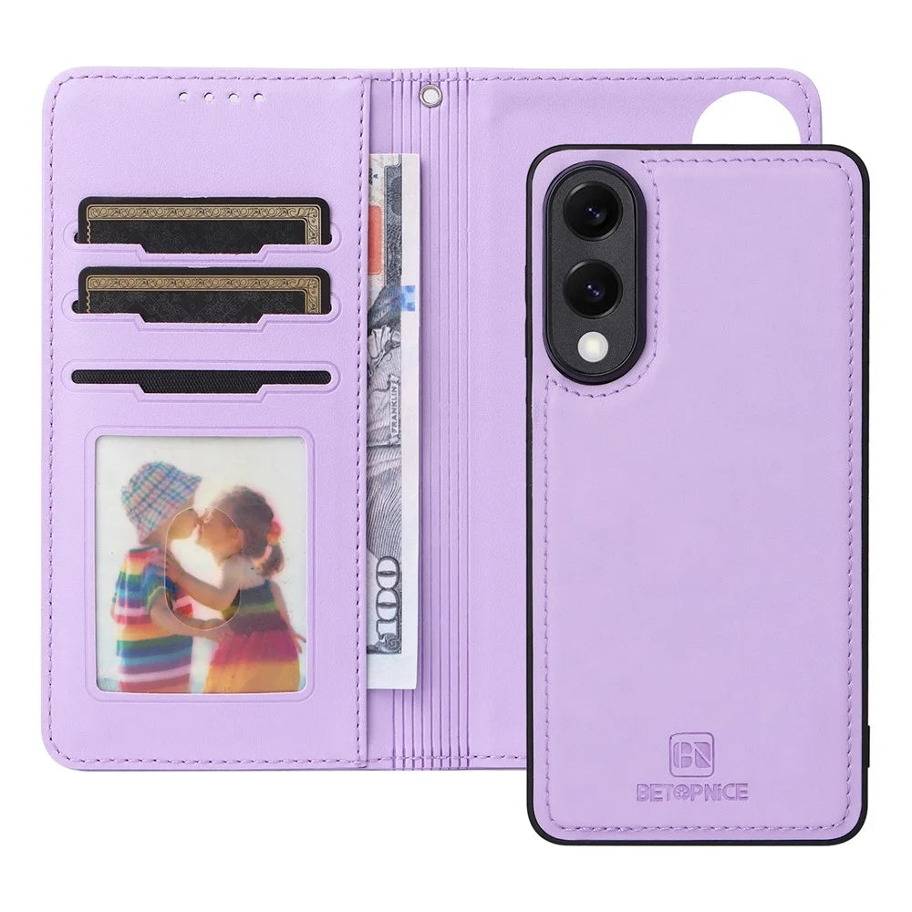 BETOPNICE For Samsung Galaxy S25 Edge Magnetic Case  Detachable PU Leather Phone Cover with Strap - Purple - 6