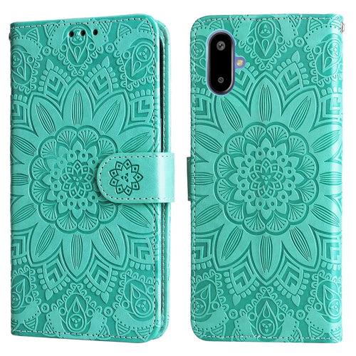 For Samsung Galaxy F06 5G Case Sunflower Imprint Leather Wallet Phone Cover - Green - 1