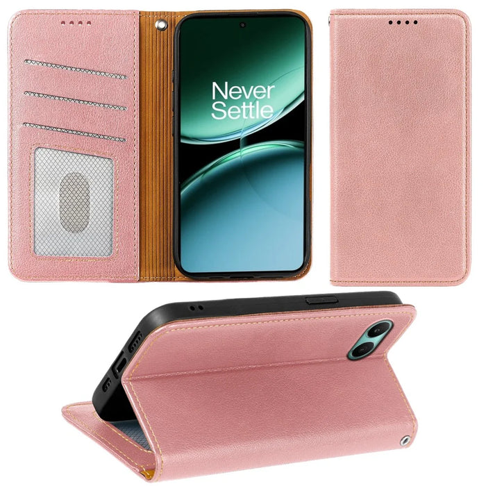 For OnePlus Nord 4 Case Wallet RFID Blocking Leather Phone Cover Strong Magnetic Closure - Rose Gold - 4