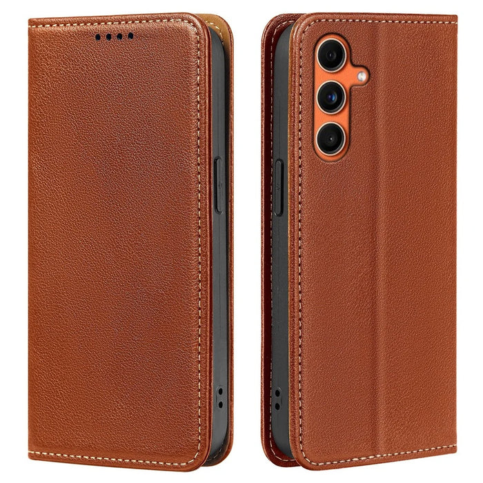 For Samsung Galaxy A05s 4G Case Wallet RFID Blocking Leather Phone Cover Strong Magnetic Closure - Brown - 1