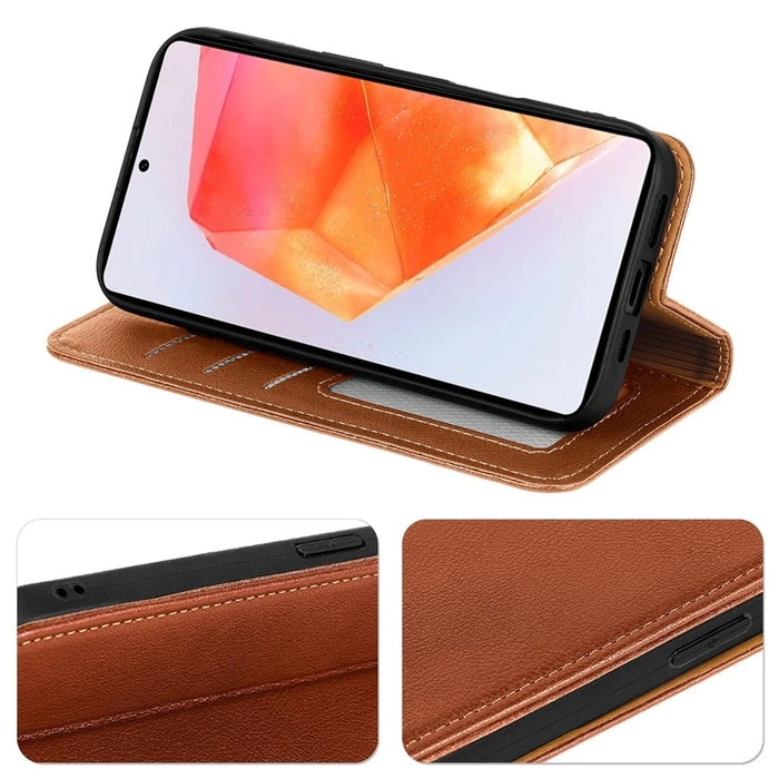 For Samsung Galaxy A05s 4G Case Wallet RFID Blocking Leather Phone Cover Strong Magnetic Closure - Brown - 3