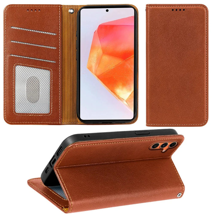 For Samsung Galaxy A05s 4G Case Wallet RFID Blocking Leather Phone Cover Strong Magnetic Closure - Brown - 4