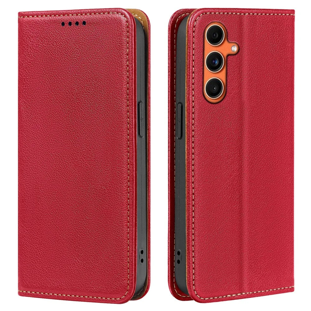 For Samsung Galaxy A06s Case Wallet RFID Blocking Leather Phone Cover Strong Magnetic Closure - Red - 1