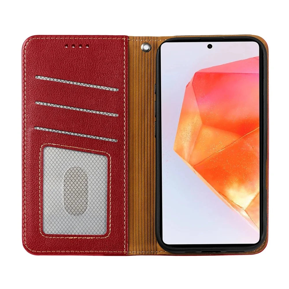 For Samsung Galaxy A06s Case Wallet RFID Blocking Leather Phone Cover Strong Magnetic Closure - Red - 2