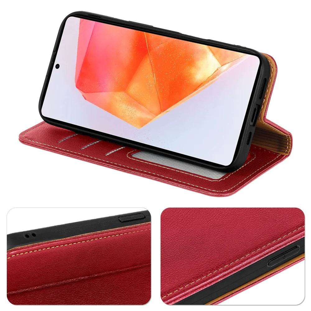 For Samsung Galaxy A06s Case Wallet RFID Blocking Leather Phone Cover Strong Magnetic Closure - Red - 3