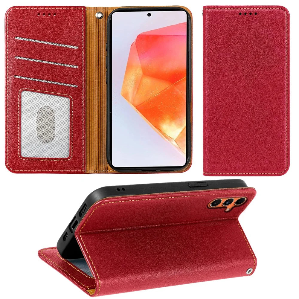 For Samsung Galaxy A06s Case Wallet RFID Blocking Leather Phone Cover Strong Magnetic Closure - Red - 4