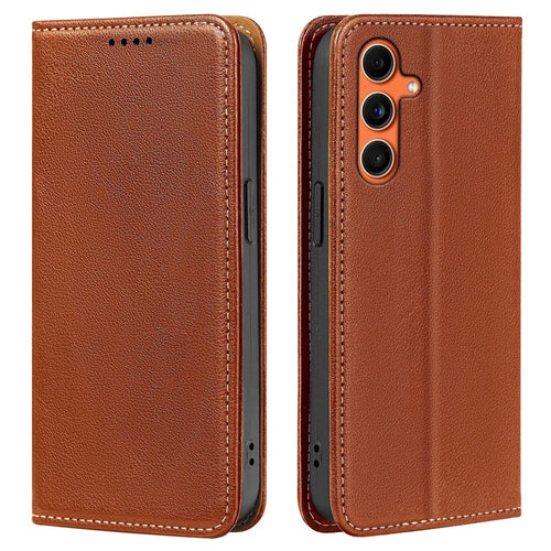 For Samsung Galaxy A35 5G Case Wallet RFID Blocking Leather Phone Cover Strong Magnetic Closure - Brown - 1