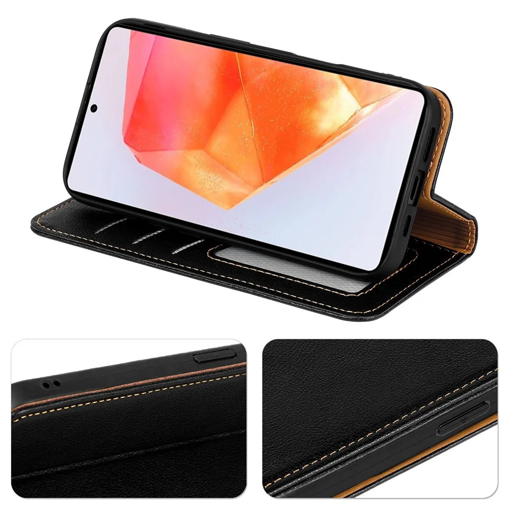 For Samsung Galaxy A56 5G Case Wallet RFID Blocking Leather Phone Cover Strong Magnetic Closure - Black - 3