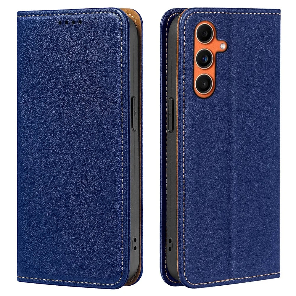 For Samsung Galaxy S25 / S24 Case Wallet RFID Blocking Leather Phone Cover Strong Magnetic Closure - Blue - 1