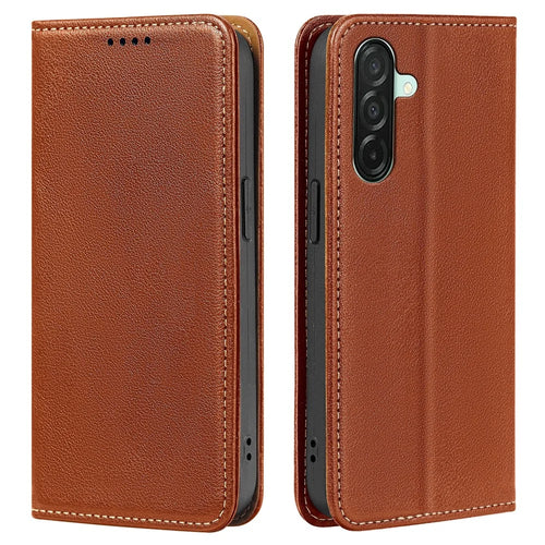 For Samsung Galaxy A26 5G Case Wallet RFID Blocking Leather Phone Cover Strong Magnetic Closure - Brown - 1