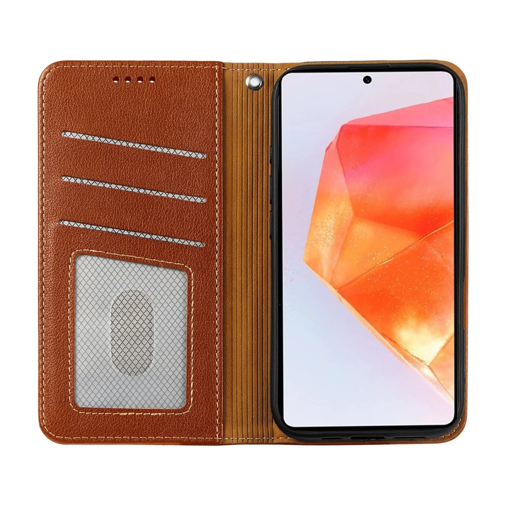 For Samsung Galaxy A26 5G Case Wallet RFID Blocking Leather Phone Cover Strong Magnetic Closure - Brown - 2