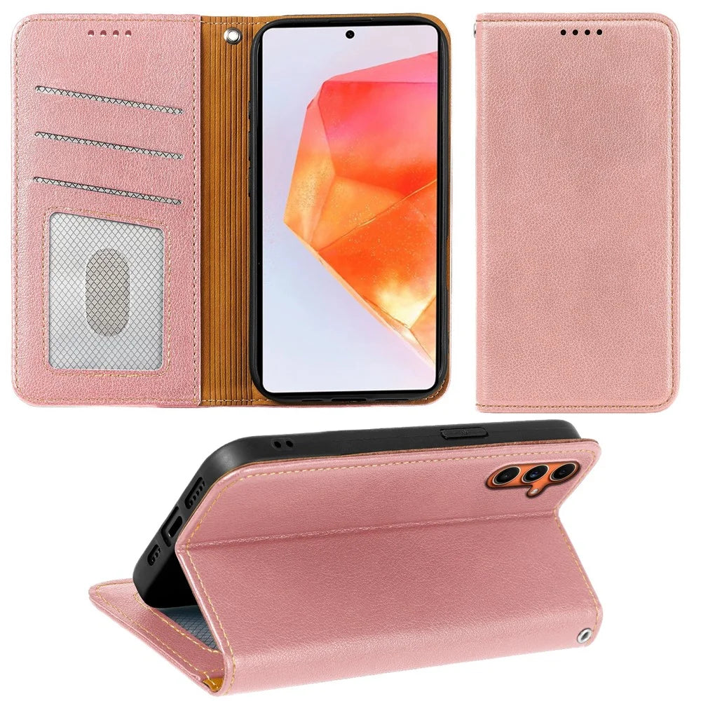 For Samsung Galaxy A25 5G (Global) (161.0mm) Case Wallet RFID Blocking Leather Phone Cover Strong Magnetic Closure - Rose Gold - 4