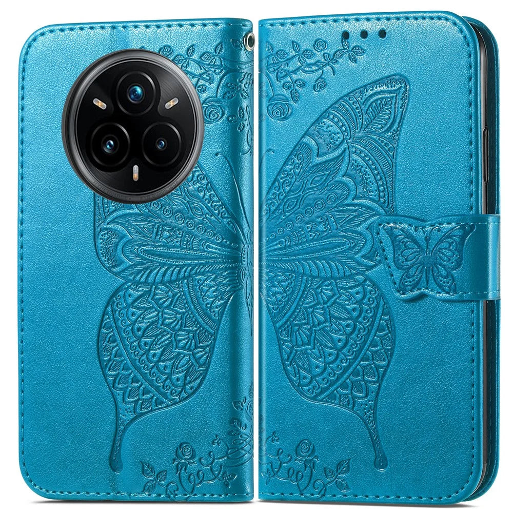 For Realme 14 Pro 5G Case with Strap Butterfly Pattern PU Leather Wallet Phone Cover - Blue - 2