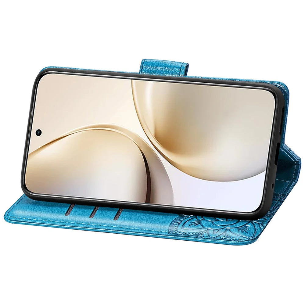 For Realme 14 Pro 5G Case with Strap Butterfly Pattern PU Leather Wallet Phone Cover - Blue - 4