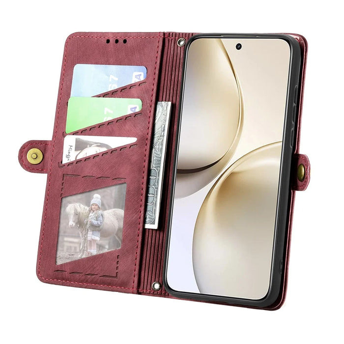 For Realme 14 Pro 5G Zipper Wallet Case Geometry Lines Leather Phone Cover with Strap - Red - 3