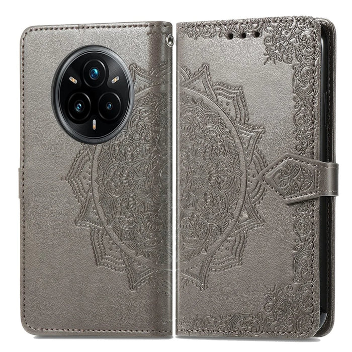 For Realme 14 Pro+ 5G Wallet Case Mandala Flower Leather Phone Cover Stand - Grey - 2
